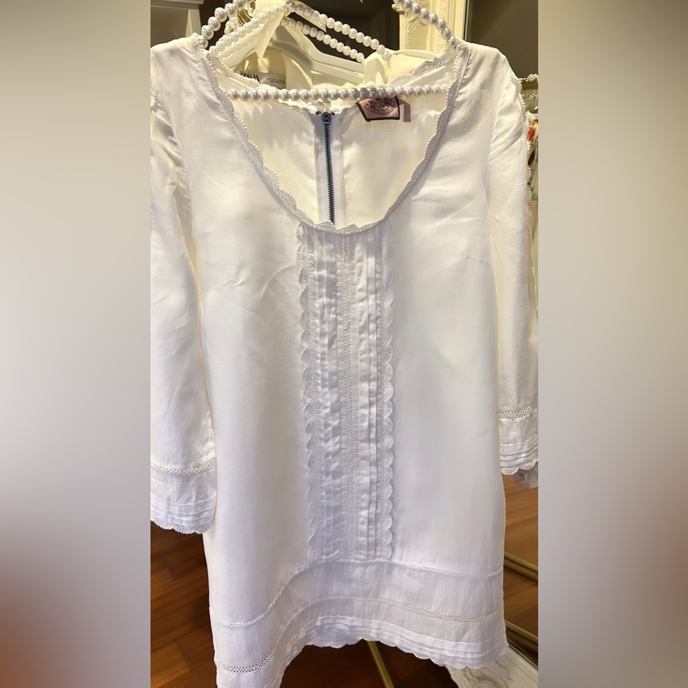 Juicy Couture White Linen Scalloped Trim Dress Sz 6